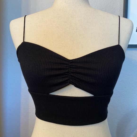 Urban Outfitters Black Ribbed Cutout Crop Tank size XS - Picture 5 of 10